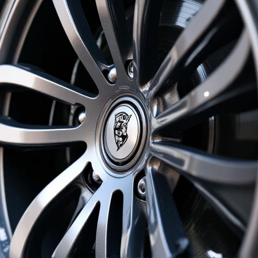 Dettaglio ravvicinato di cerchi in lega lucidi e impeccabili, senza sporco o residui