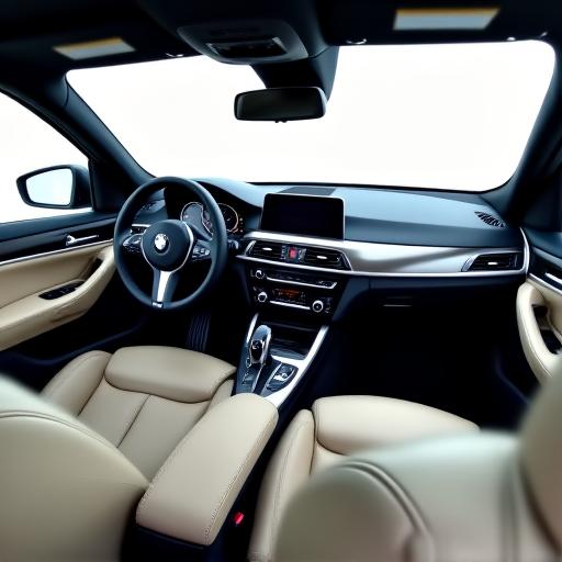 Interni di una BMW con sedili in pelle completamente sanificati e puliti, privi di macchie